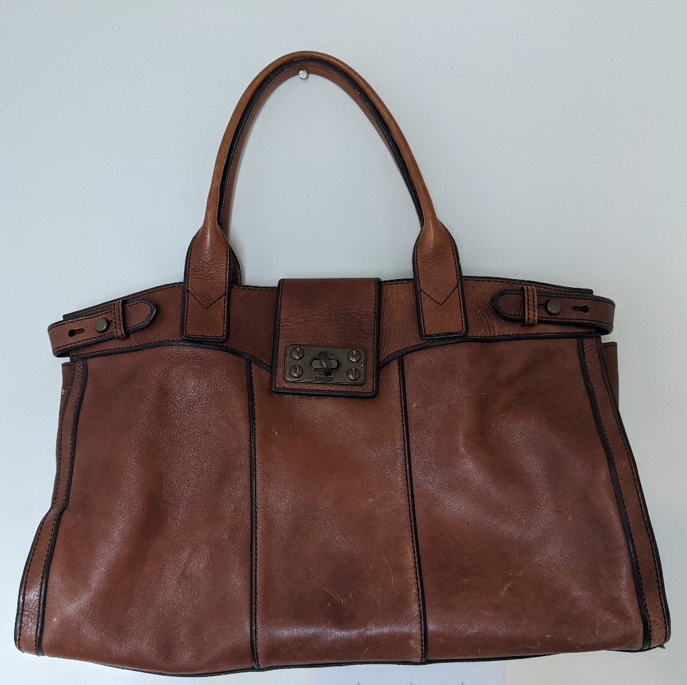 Brown Leather Fossil Tote Bag